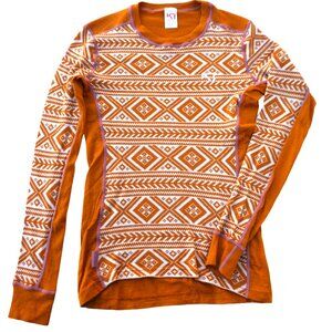 Kari Traa REI Floke Base Layer Top Merino Wool Blend Sporty Jacquard Knit Rust S